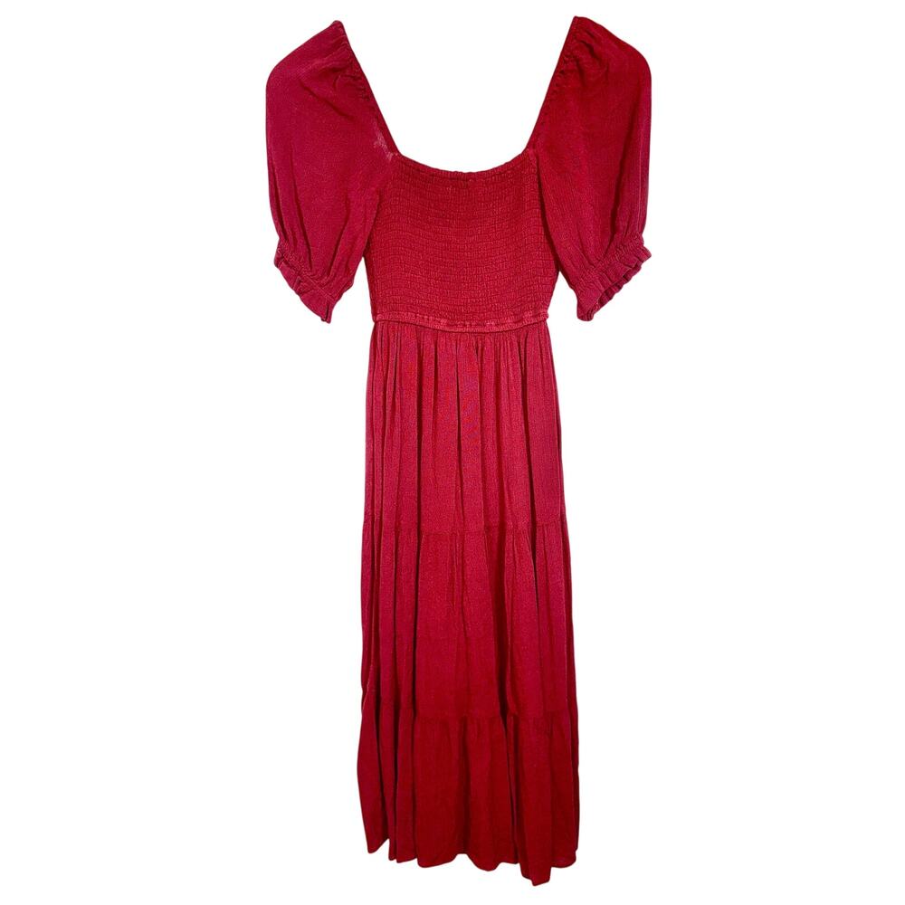 Abercrombie & Fitch Burgundy Red Smocked Puff Sleeve Slit Maxi Dress Size XS - Picture 6 of 12